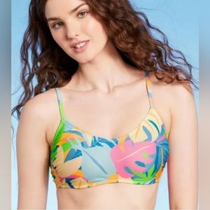 Women's Scoop Neck Bralette Bikini Top - Wild Fable™ Multi Tropical Print